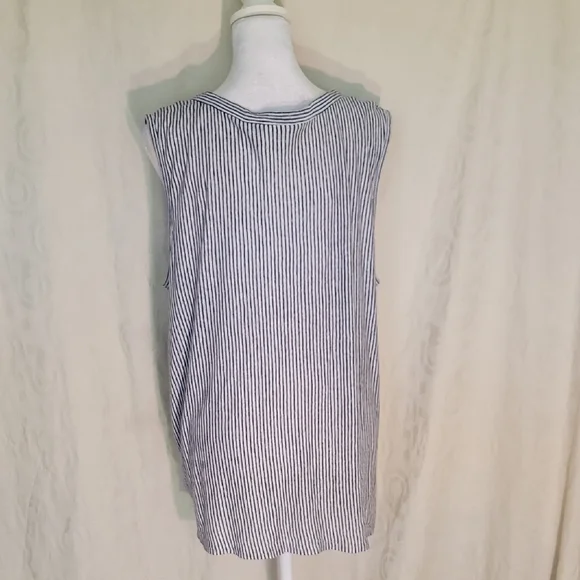 Rachel Zoe Sleeveless Linen Vertical Stripe Tie Hem Top - Blue & White - Picture 6 of 6